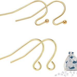 14K Gold Earring Hooks Real Hypoallergenic 100Pcs Ball Dot Ear Wires + Fish Hooks Jewelry Making Supplies Findings with 100Pcs Clear Rubber Earring Backs for DIY Jewely