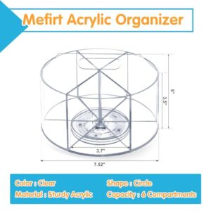 Mefirt Acrylic Pen Holder, Large 360 Degree Rotating Pen Organizer, Rotating Desk Organizer Acrylic Office Organizer with 6 Compartments, Marker Organizer Kid Crayon Caddy Art Supply Storage Organizer