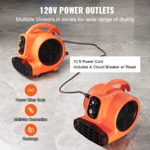 VEVOR Air Mover, 1/4 HP 1000 CFM Carpet Dryer for Cooling and Ventilating, Portable Floor Blower Fan with 4 Blowing Angles and Time Function, for Janitorial, Home, Commercial Use