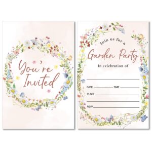 Soiceu Wildflower Garden Party Invitations with Envelopes Set of 20 Watercolor Wildflower Birthday Party Invites Fill in Blank