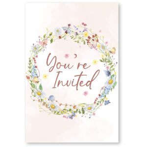 Soiceu Wildflower Garden Party Invitations with Envelopes Set of 20 Watercolor Wildflower Birthday Party Invites Fill in Blank