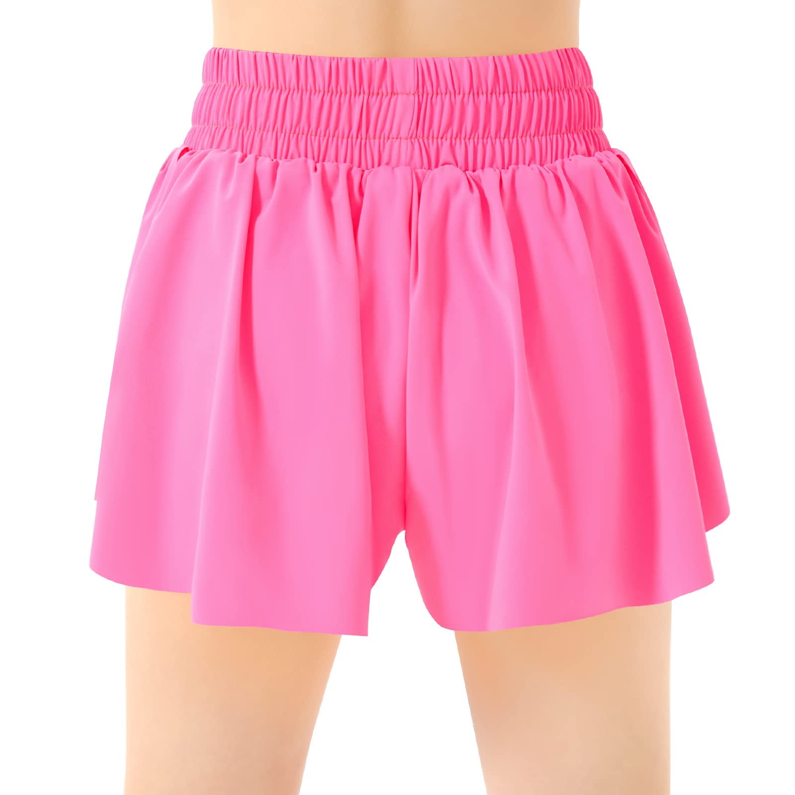 QooNoo Girls Butterfly Shorts with Pocket Flowy Athletic Shorts High Waist Preppy Running Shorts for Kids Teen (Hot Pink,Large)