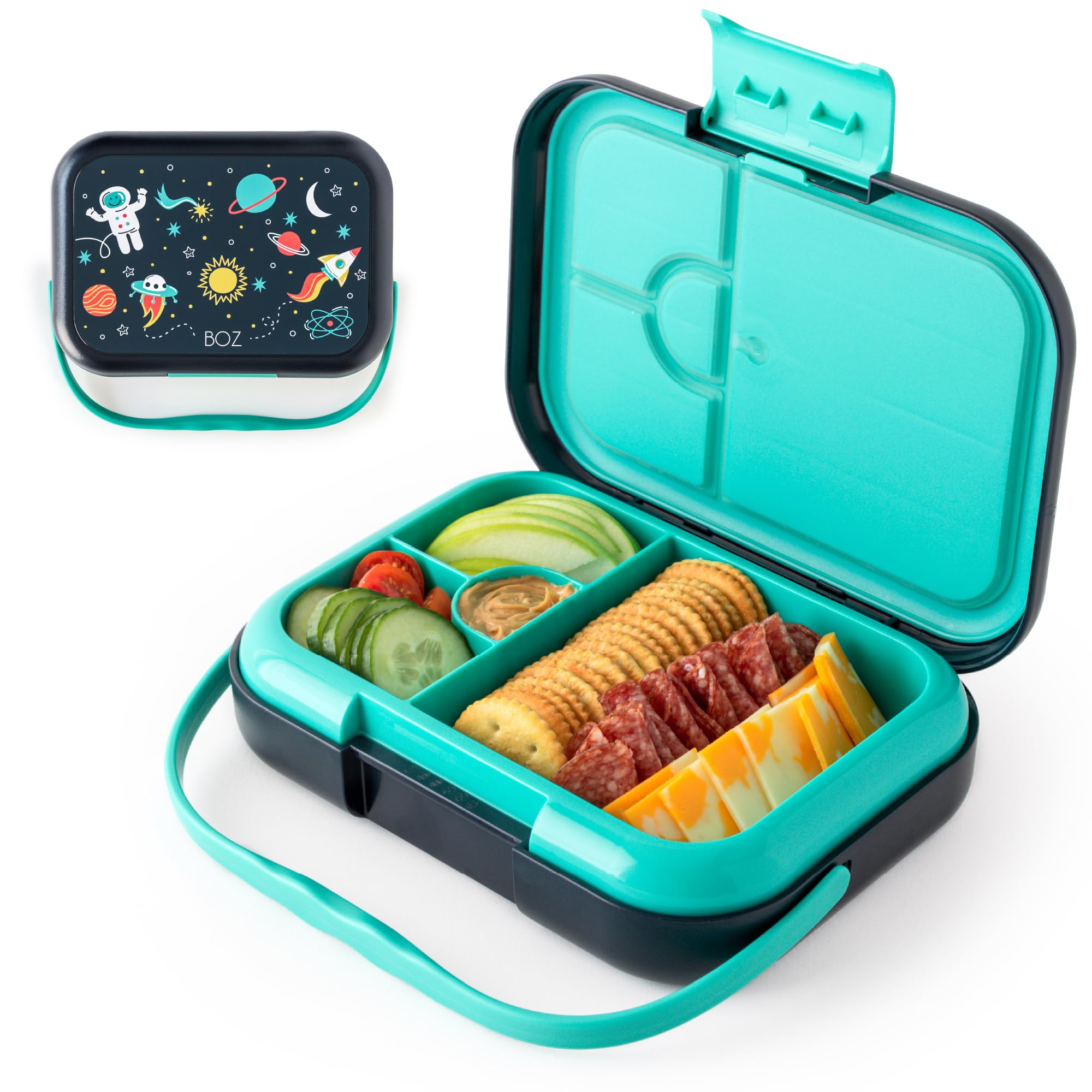 BOZ Bento Box for Kids - Kids Bento Lunch Box for Ages 3 to 7 – Toddler Lunch Box for Daycare – Leak Proof 4 Compartments Kids Lunch Container – Dishwasher Safe Kids Bento Box – Space Lunch Box