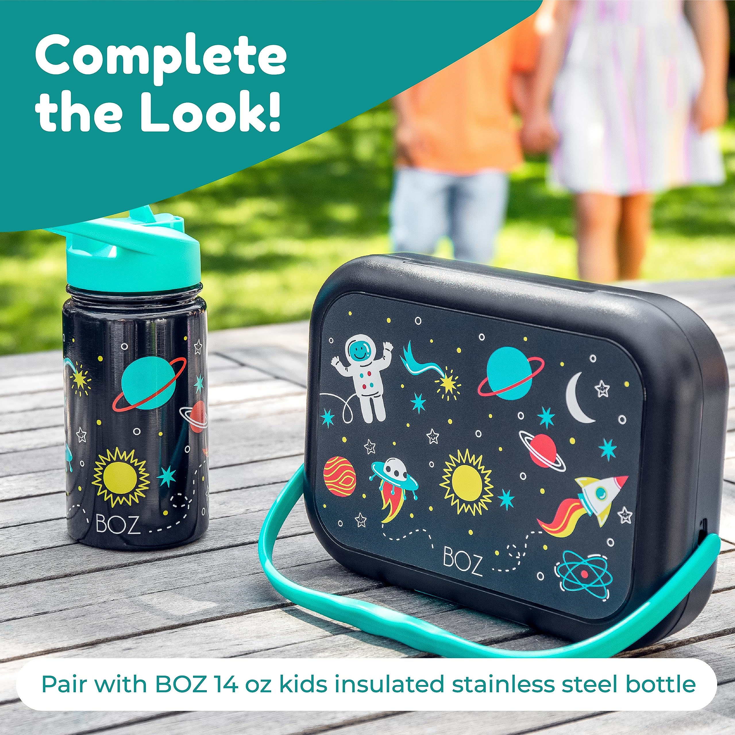 BOZ Bento Box for Kids - Kids Bento Lunch Box for Ages 3 to 7 – Toddler Lunch Box for Daycare – Leak Proof 4 Compartments Kids Lunch Container – Dishwasher Safe Kids Bento Box – Space Lunch Box