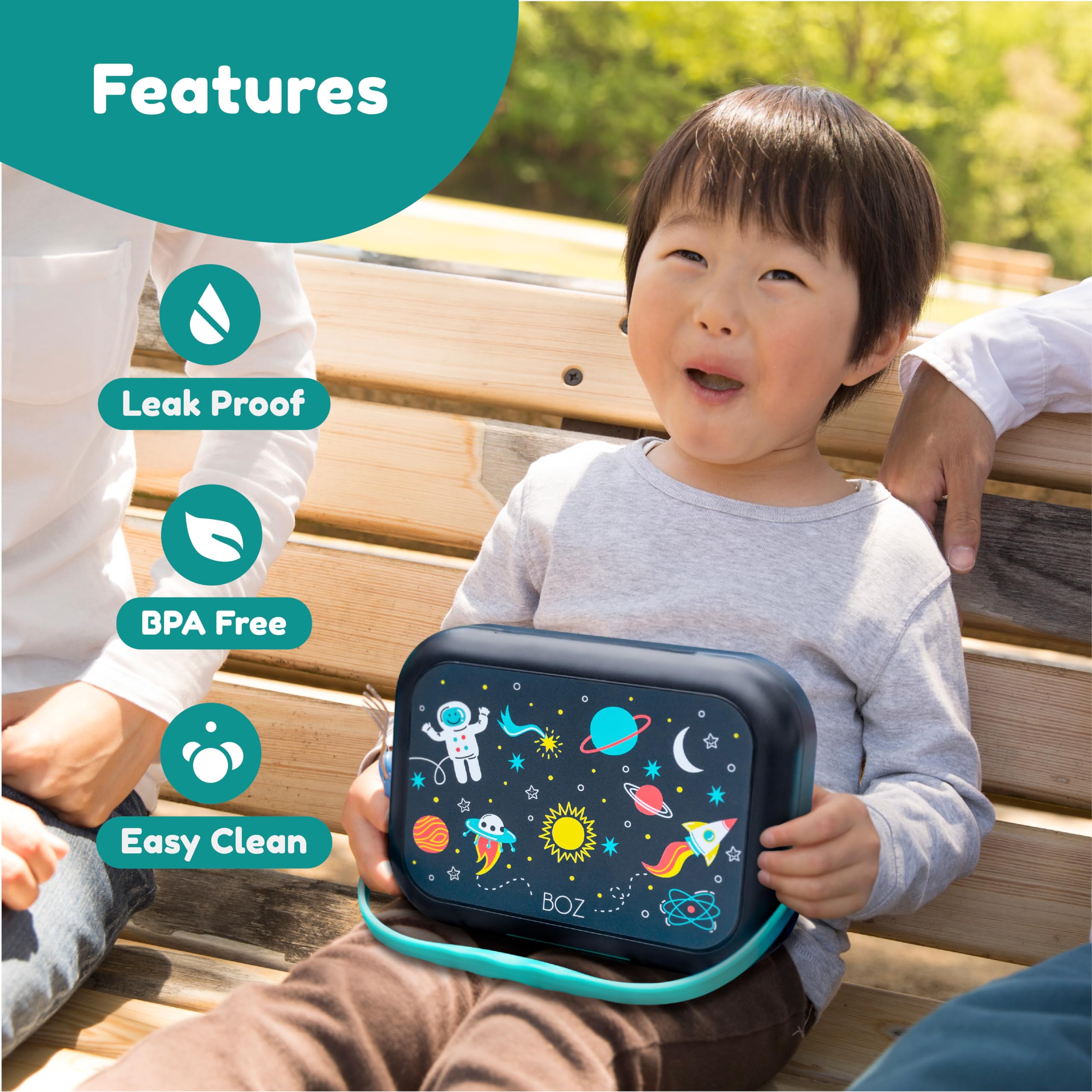 BOZ Bento Box for Kids - Kids Bento Lunch Box for Ages 3 to 7 – Toddler Lunch Box for Daycare – Leak Proof 4 Compartments Kids Lunch Container – Dishwasher Safe Kids Bento Box – Space Lunch Box