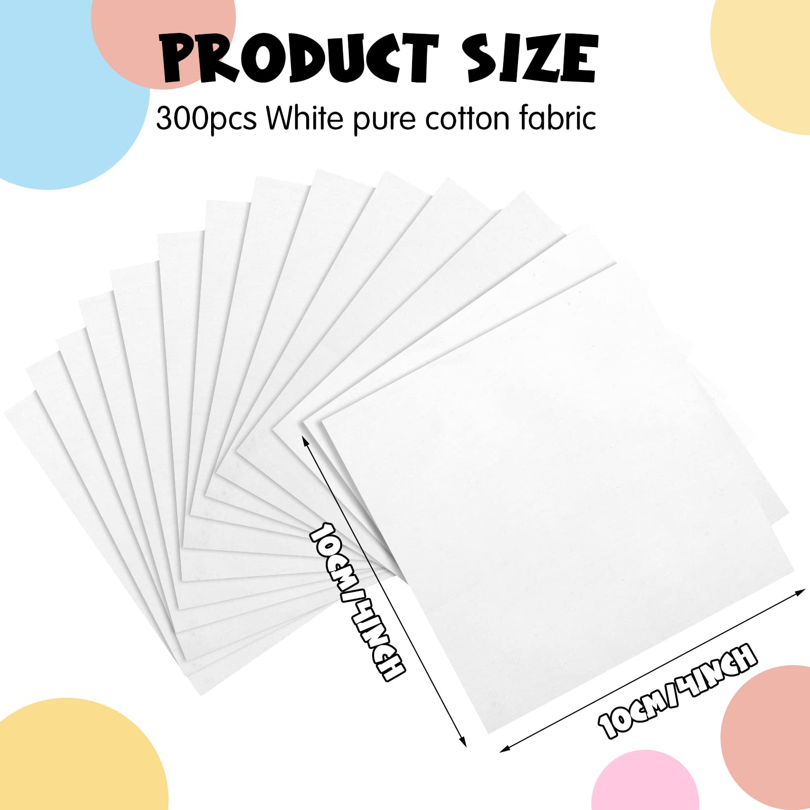 Mixweer 300 Pcs 4 x 4 Inches Cotton Quilting Squares Cotton Poplin Fabric Squares Solid Colors Quilting Fabric Bundles for Beginners DIY Sewing Patchwork Scrapbooking Craft (White)