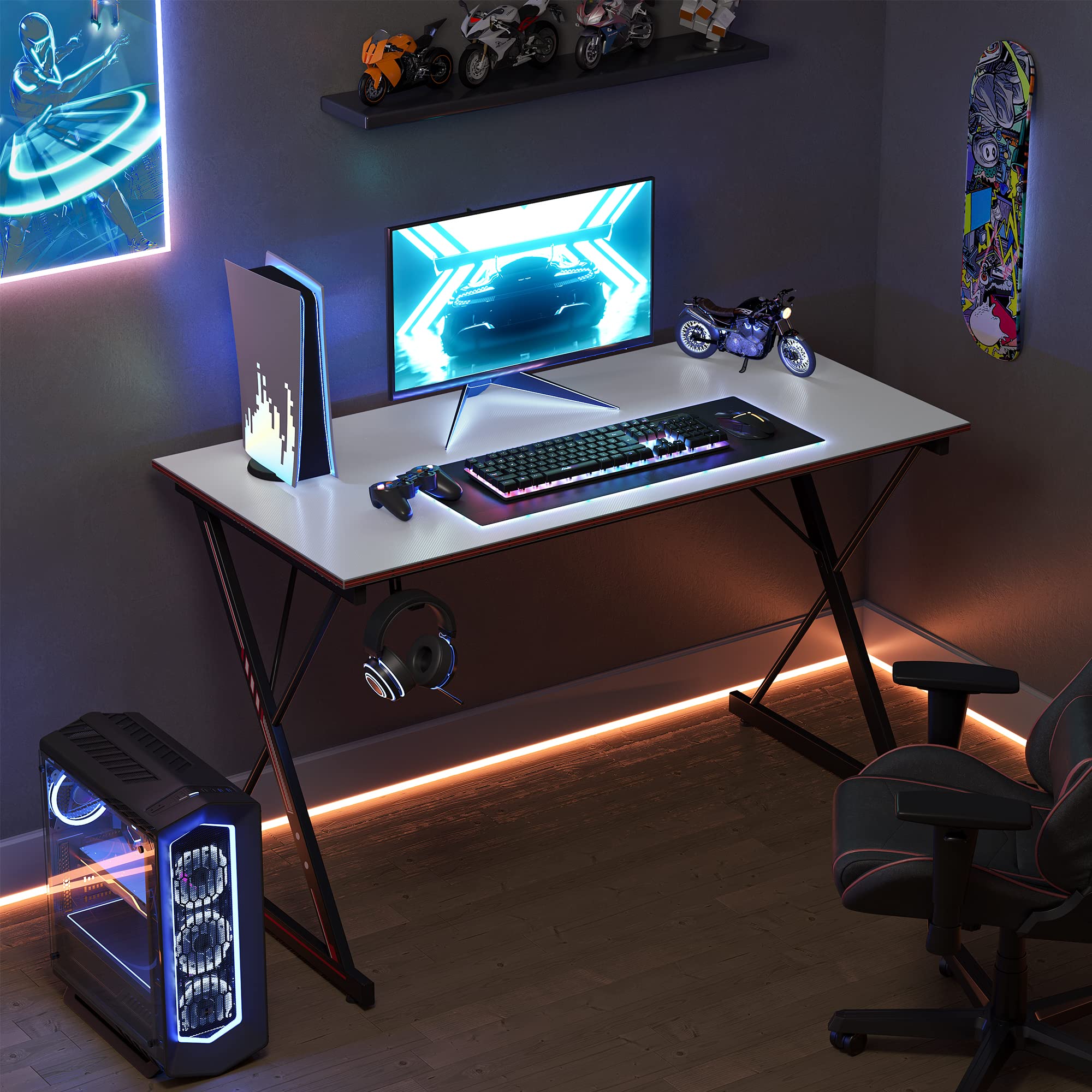 CubiCubi Gaming Desk 40 Inch PC Computer Desk, Home Office Desk Table Gamer Workstation, Simple Game Table, White