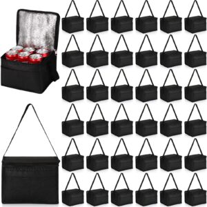 Amyhill 40 Pcs Insulated Lunch Bags Bulk Reusable Cooler Tote Bags Leakproof Thermal Lunch Box Waterproof Freezable Lunch Bag Beverage Bag with Strap for Men Women Office Work Picnic Beach (Black)