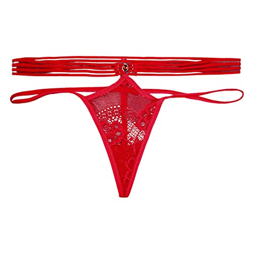 Underwear Women G String Thongs for Women Low Waist Cutout Lace Coolblend G-String Panties Breathable Transparent Criss Cross Strap Panty Cotton Underwear for Women Red