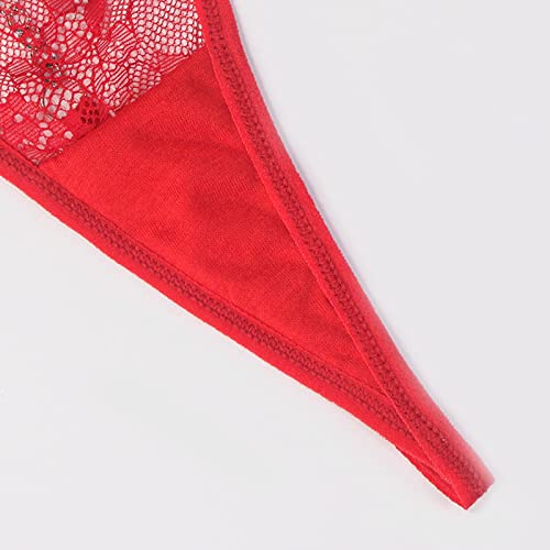 Underwear Women Sexy Lace G- String Thongs for Women Naughty for Sex Low Waist Stretch T-Back Tangas Breathable Lightweight Bikini Pants Women Underwear Red