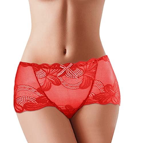 Underwear Women Seamless Thongs for Women No Show Underwear Mid Rise Mesh Sheer Underwear Tangas Breathable Solid Color Lightweight Panties Cotton Underwear for Women Red