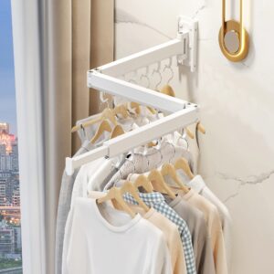 CHAHUANV Clothes Drying Rack,Laundry Drying Rack, Drying Rack Wall Mount,Wall Mounted Clothes Rack,Drying Rack Clothing,Retractable Laundry Rack for Hanging Clothes,Collapsible,Foldable,White-Hooks