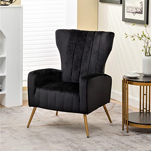 US Pride Furniture Modern Velvet Accent Chair for Living Room, Bedroom or Office with Stylish Metal Legs, Plush Upholstery and Wood Frame, Small-Medium, Black