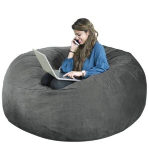 Oversized Bean Bag Chair Cover for Adults,Living Room Furniture Soft Washable Microfiber Kids Bean Bag Chair Cover,Lazy Sofa Bed Cover PV Velvet Bean Bag Cover (No Chair) (Light Gray, 6FT 150 * 75cm)