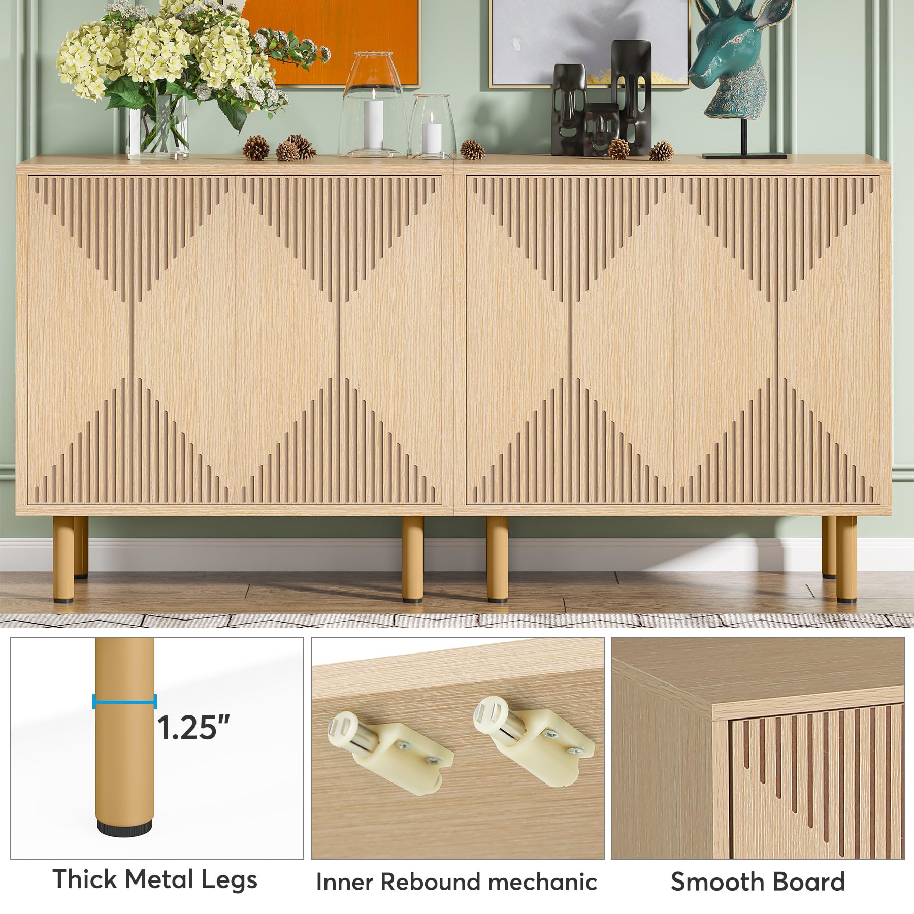 Tribesigns Modern Natural Storage Cabinet, Freestanding Floor Cabinet, Classic 59 inches Sideboard, Wood Buffet Cabinet with Doors, Large Storage Cabinet for Living Room, Dining Room, Garage