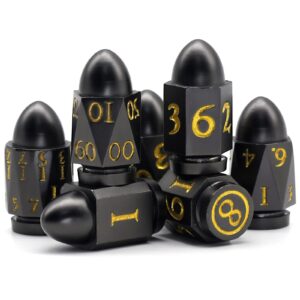 bullet metal dnd dice, hnccesg dungeons and dragons d&d dice rgb d and d dice unique cool dnd dice set for role playing table board games warhammer shadowrun (bullet black gold)