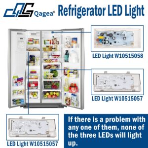 Refrigerator LED Light 1 Pcs W10515058 & 2 Pcs W10515057 Compatible with Kenmore Maytag Whirlpool KitchenAid, Fridge Freezer LED Light Replace AP6022533, AP6022534, PS11755867, PS11755866, 3021142