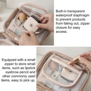 Veki TSA Approved Toiletry Bag Transparent Makeup bag Double Travel Cosmetic bags Case Waterproof Toiletries Bag Large Capacity Open Storage bag Organizer for Women and Girls (Small Pink)