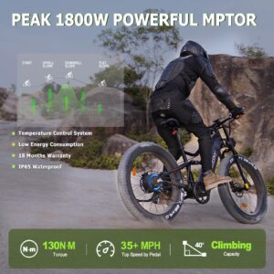 FREESKY 2024 Upgraded Electric Bike 𝟏𝟖𝟎𝟎𝐖, 48V 25Ah Battery Ebike for Adults, 26" Fat Tire Electric Bicycle 35MPH Full Suspension Mountain Beach E Bike, Up to 105 Miles Range