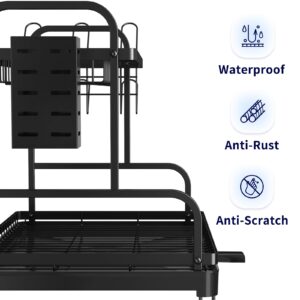 Kitsure 2-Tier Dish Drying Rack - Large Kitchen Counter Dish Drainer with Cutlery Holder & Cup Holder, 4064BL