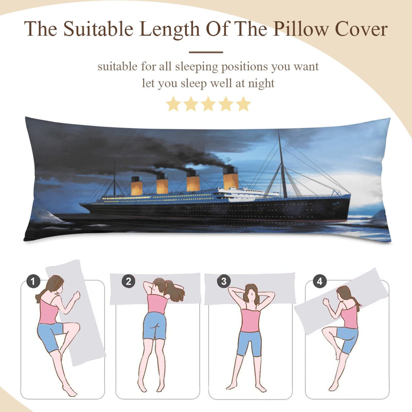 Long Pillow Covers Soft Cushion Body Pillow Cases Rectangle Decorative Throw Double Printed Pillowcase with Hidden Zipper Wrinkle Fade and Stain Resistant Breathable 20"x54"