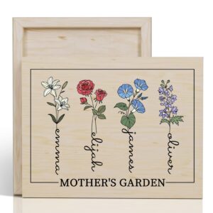 bohva personalized gifts for mom wife birth month flower with name mothers garden, custom wall art print on wood mothers day anniversary birthday gifts from daughter son husband