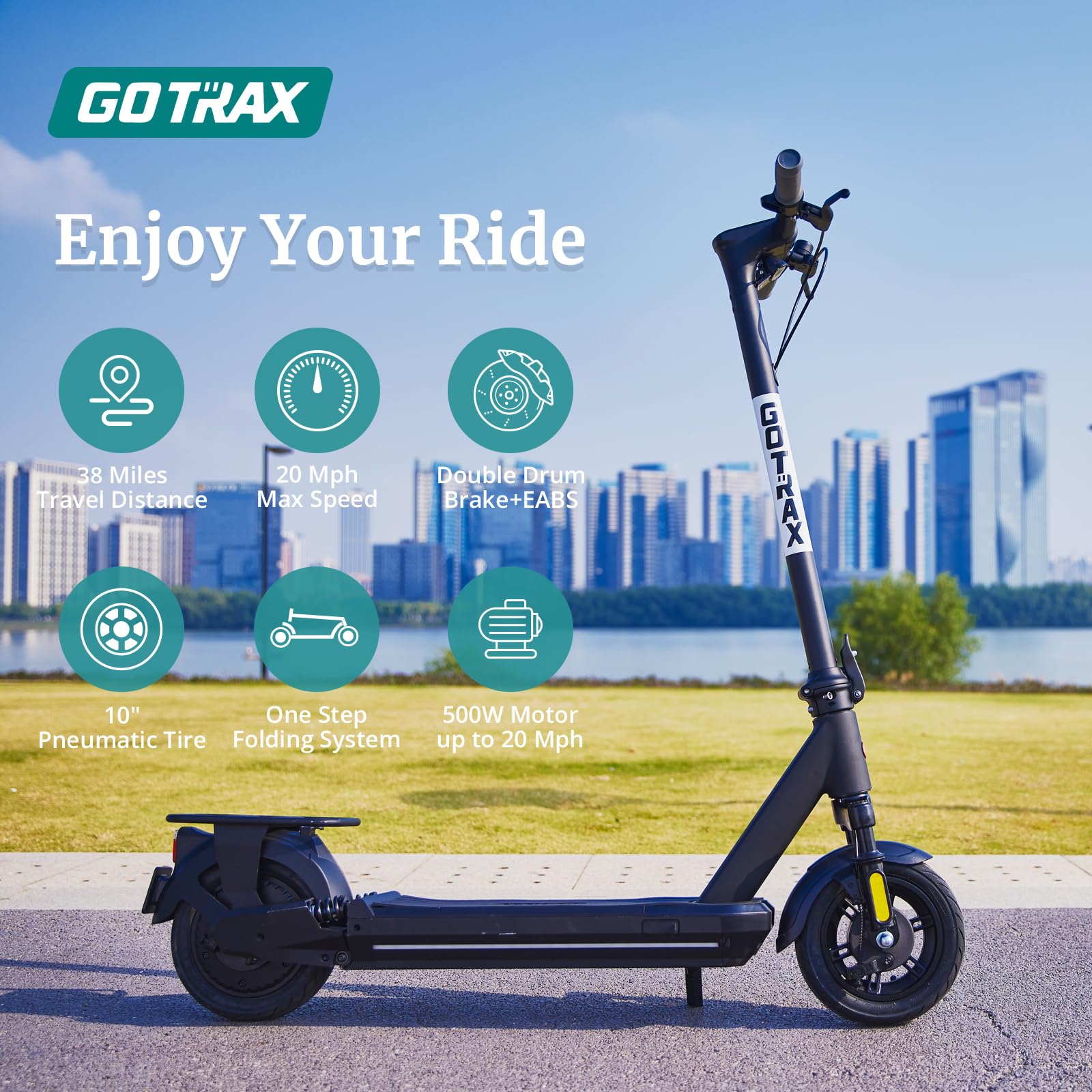 Gotrax Eclipse Ultra Electric Scooter, 500W Motor 20 Mph Top Speed, Up to 38 Miles Long Range 10" Pneumatic Tire with Front and Rear Double Suspension, Foldable E Scooter for Adult Black