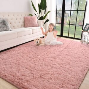 jelymark super soft shaggy rug for bedroom, 4x5.9 feet fluffy carpet for living room, fuzzy indoor plush area rug for home decor, furry floor rugs for dorm, kids nursery rug for girls, blush pink