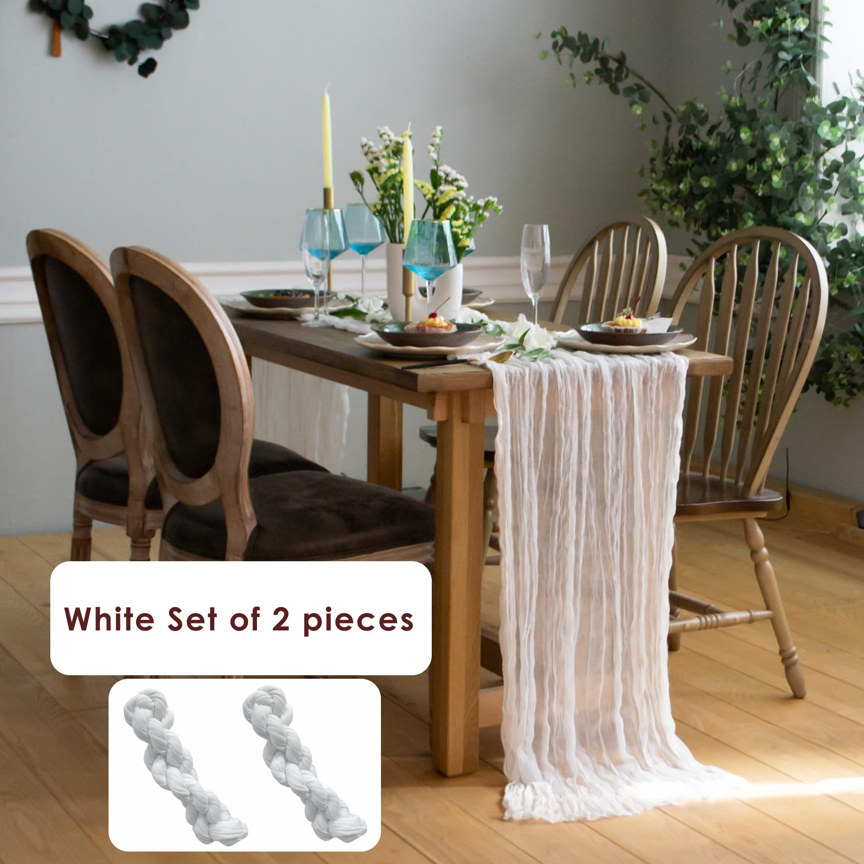 White Cheesecloth Table Runner Set of 2, 12 ft Cotton Gauze Runner Rustic Table Decorations, Cheese cloth Fabric Bulk for white party decor, bohemian table runner Extra Long Boho Cheese Cloth (142 in)