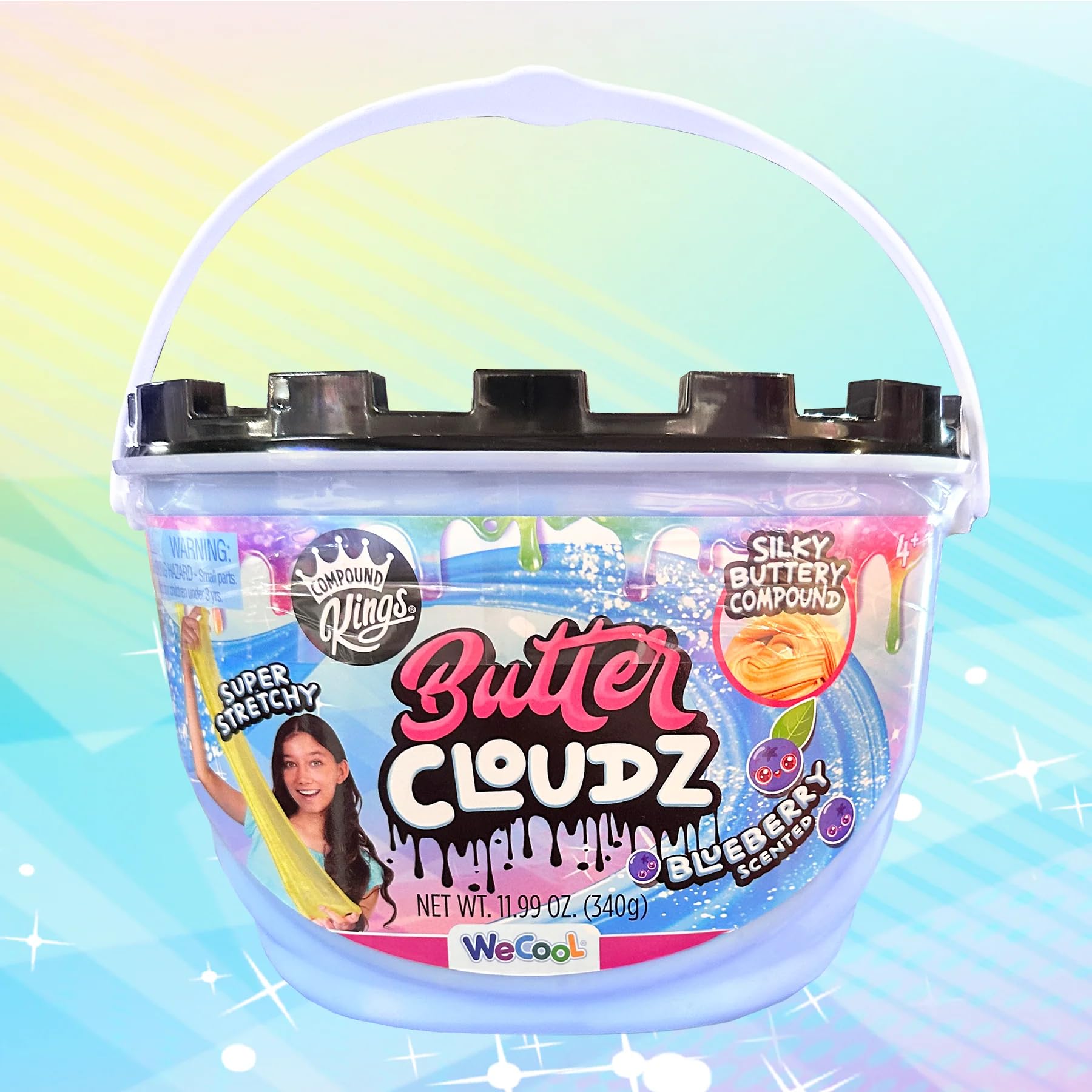 COMPOUND KINGS Fluffy Butter Cloudz Compound Bucket for Girls & Boys | Sensory Toys | Non-Toxic & Non-Sticky | Stress Relieving Tactile | (Bright Blueberry)