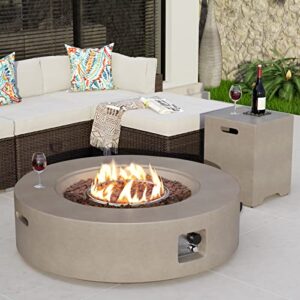 COSIEST 2-Piece Outdoor Propane Firepit Table Set w Tank Table, 40.5-inch Gray Fire Table (50,000 BTU) w 16 inches Tank Cover Side Table 20lb for Garden,Pool,Backyard