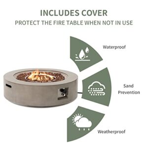 COSIEST 2-Piece Outdoor Propane Firepit Table Set w Tank Table, 40.5-inch Gray Fire Table (50,000 BTU) w 16 inches Tank Cover Side Table 20lb for Garden,Pool,Backyard