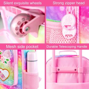 FTJCF 2PCS Kids Suitcase Set for Girls, 18" Cute Rainbow Sequin Unicorn Carry on Luggage with Wheels, Children Travel Rolling with 12" Toddler Backpack