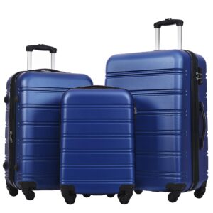 merax luggage sets of 3 piece carry on luggage airline approved,hard case luggage expandable checked luggage suitcase set with wheels（deepblue）