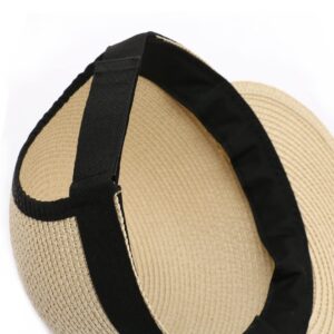 Summer Visor Hats for Women Foldable Floppy Solid Color Straw Sun Hat Travel Beach Baseball Cap (Beige)