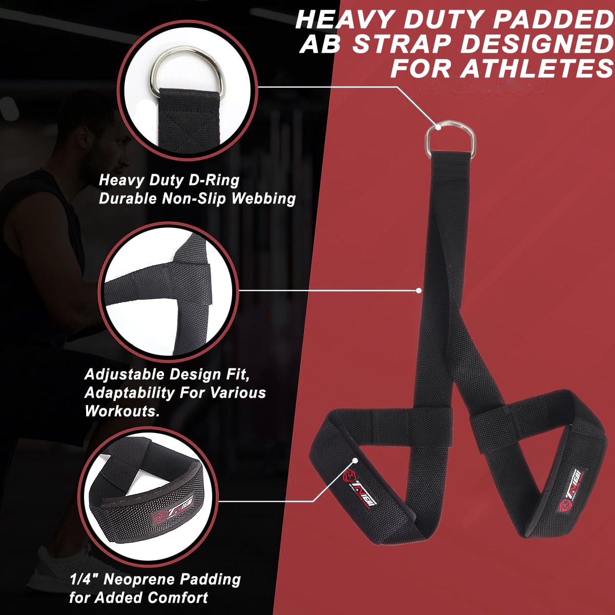 Reverse Squat AB Strap Prfect for Training Abs and Hip Flexors. Elite Speed, Jumping, and Explosiveness for men and women. (Straps for Cable Machines) Knee Protection, Leg Strength, and Deep Core.