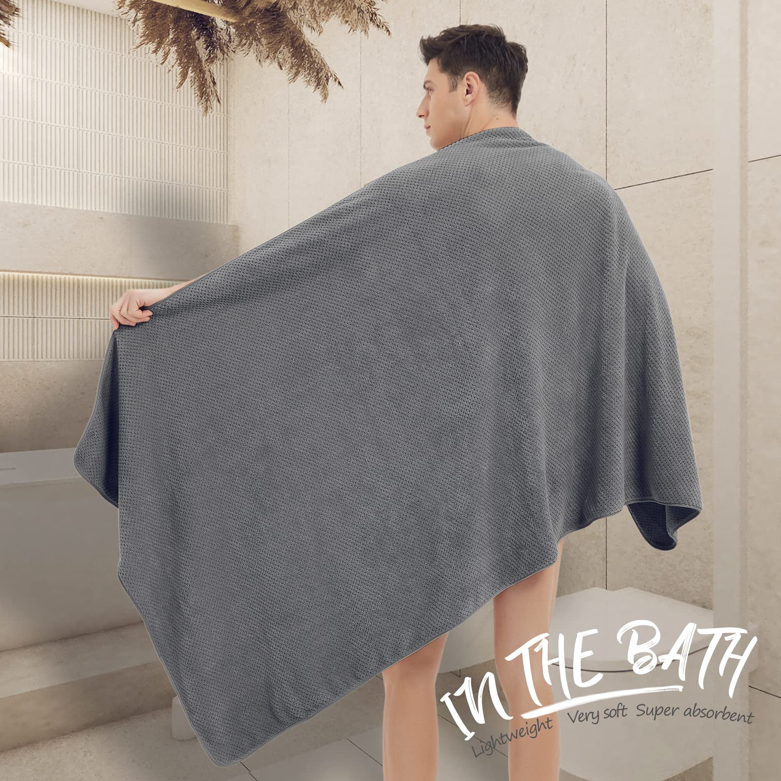 OLESTER Microfiber Grey Bath Towel Set 2 Pack-35" x 70" Bath Towels for Shower Pool Beach Bathroom Super Absorbent Soft Quick Dry Oversized Lightweight Towels