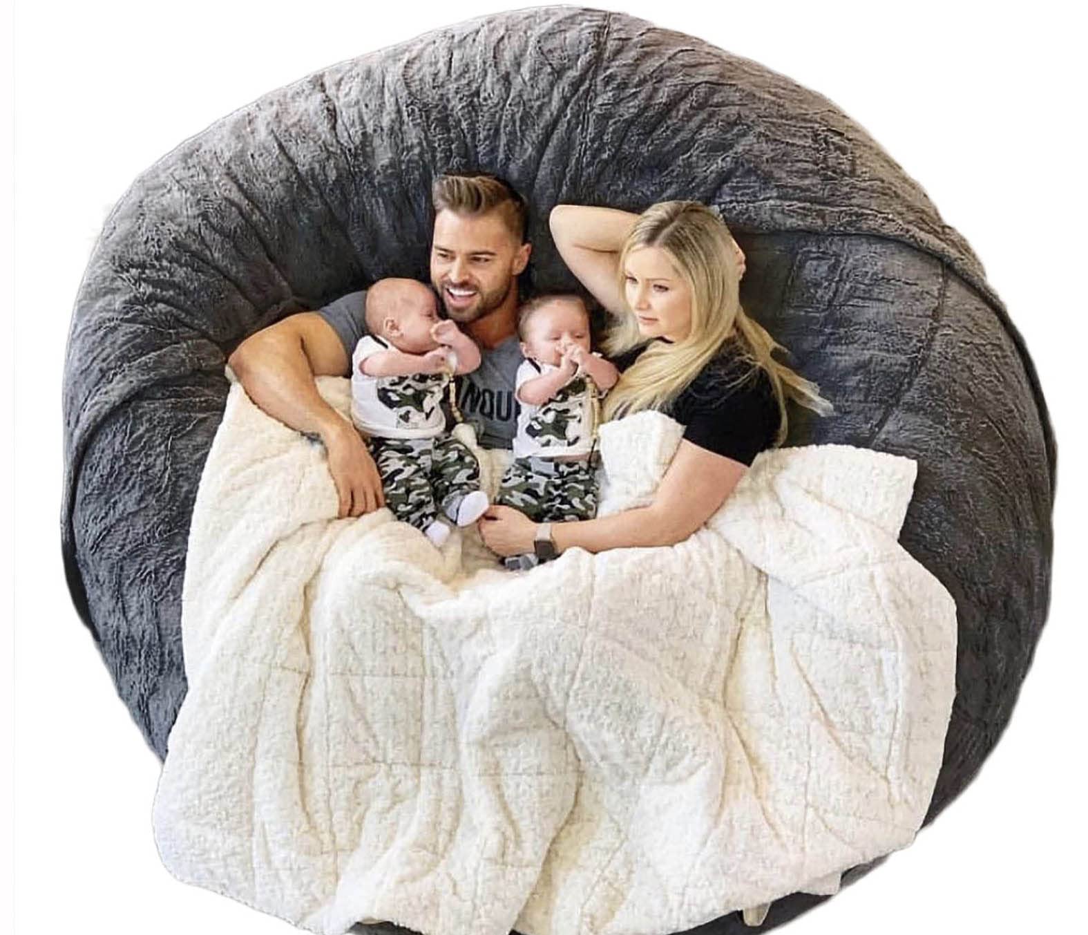 Giant Round Faux Fur Bean Bag Chair Cover - Ultra Soft and Fluffy, For Adults, Machine Washable (No Filler, Cover Only)