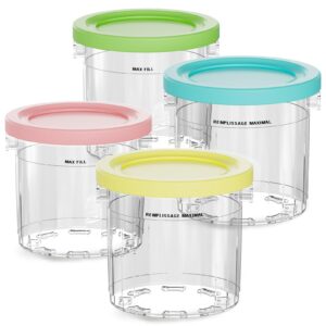 containers replacement for ninja creami pints and lids - 4 pack, 16 oz cups compatible with ninja nc301 nc300 nc299amz series ice cream maker, color lids, bpa-free (blue&pink&green&yellow)