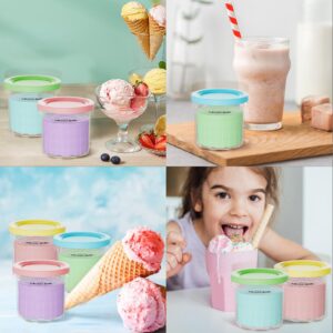 Containers Replacement for Ninja Creami Pints and Lids - 4 Pack, 16 oz cups Compatible with Ninja NC301 NC300 NC299AMZ Series Ice Cream Maker, Color Lids, BPA-Free (Blue&Pink&Green&Yellow)