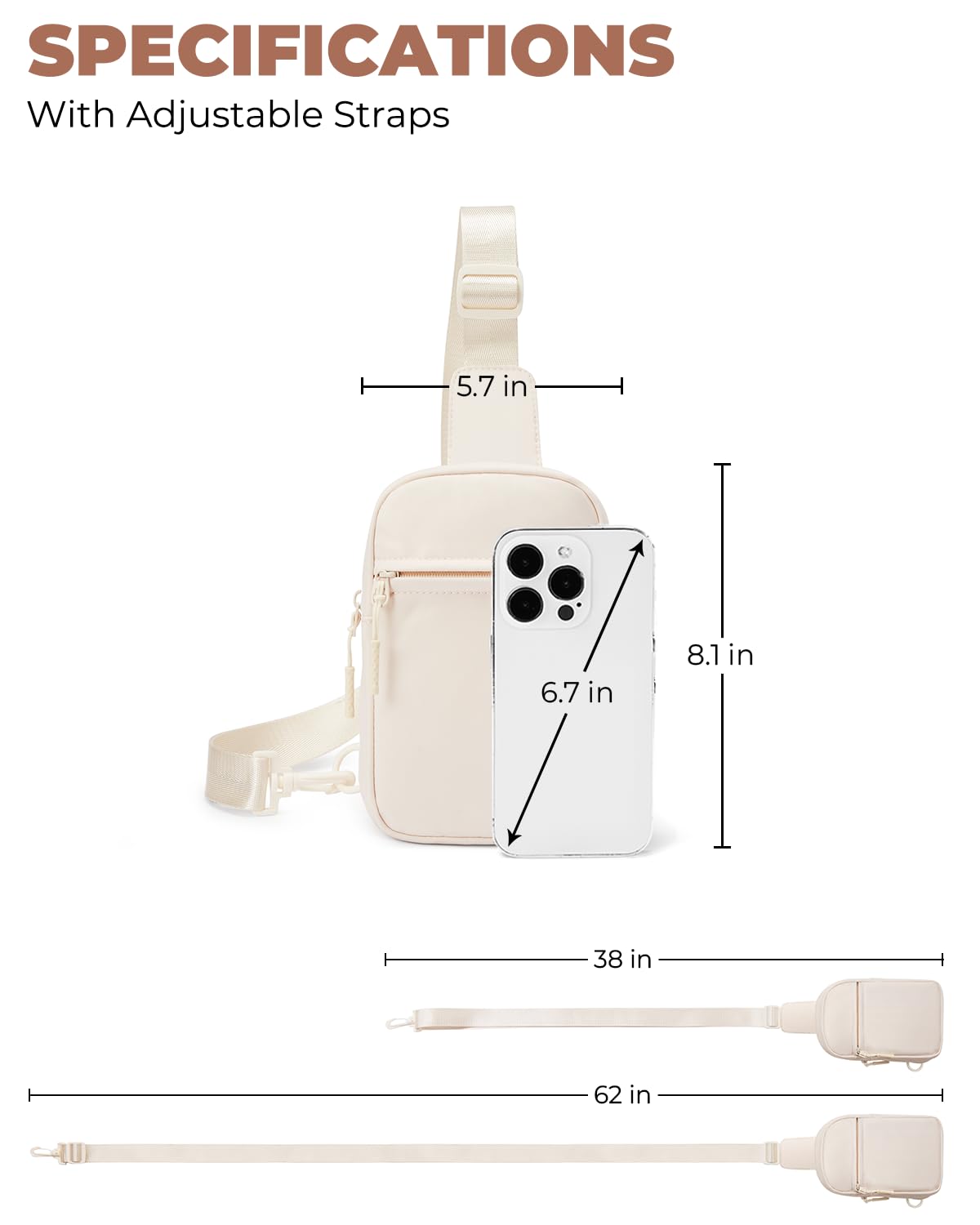 CHOLISS Small Sling Bag for Women and Men, Crossbody Bags Trendy Fanny Packs Chest Bag with Extended Strap, Cream