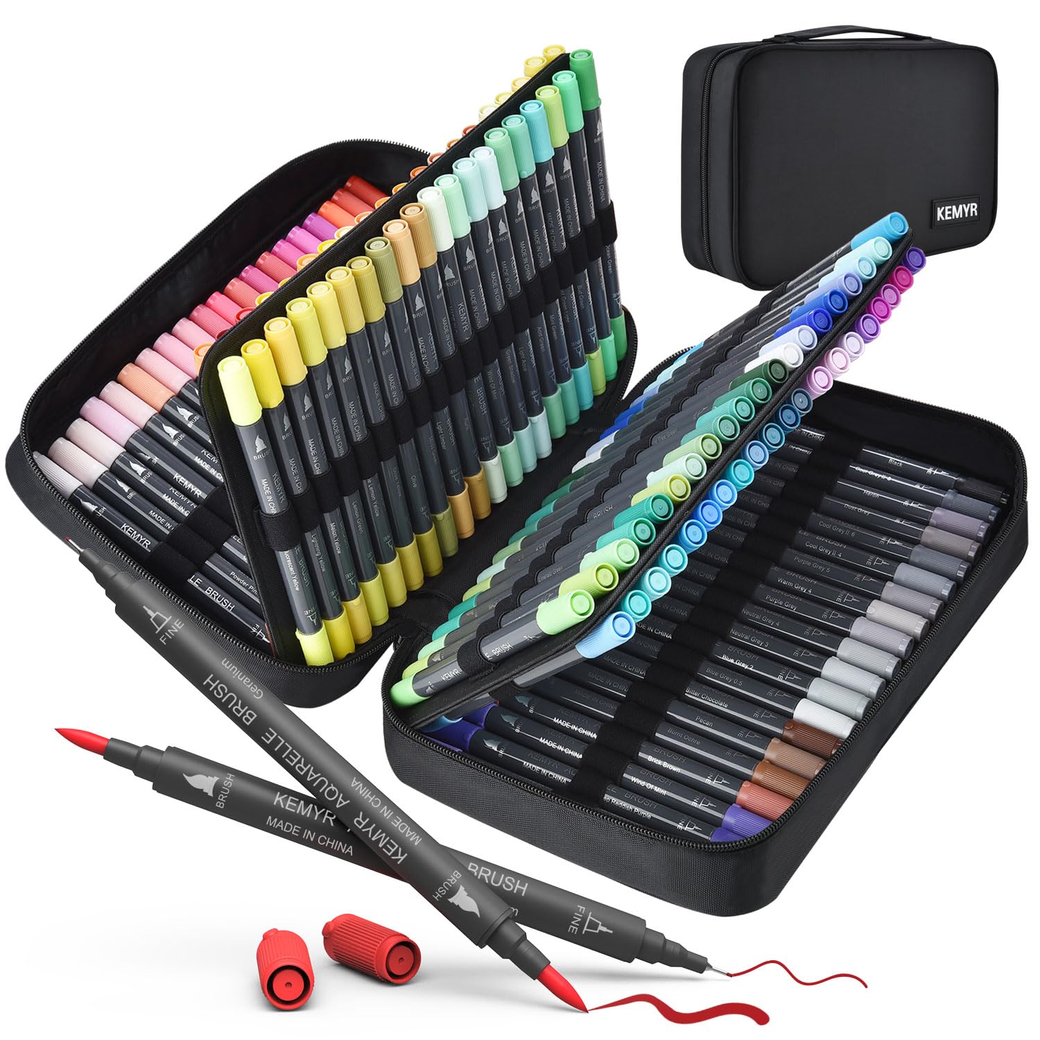 KEMYR Markers for Adult Coloring Books: 120 Colors Markers Set Dual Tips Fine & Brush Pens Water-Based Art Markers for Kids Adults Drawing Sketching Bullet Journal Writing Lettering No bleeding