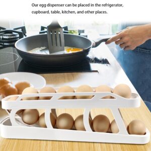 HAHOME Egg Holder for Fridge, Egg Dispenser Auto Rolling Egg Tray Storage and Organizer, Space-Saving Egg Roller for Refrigerator, White 2PCS