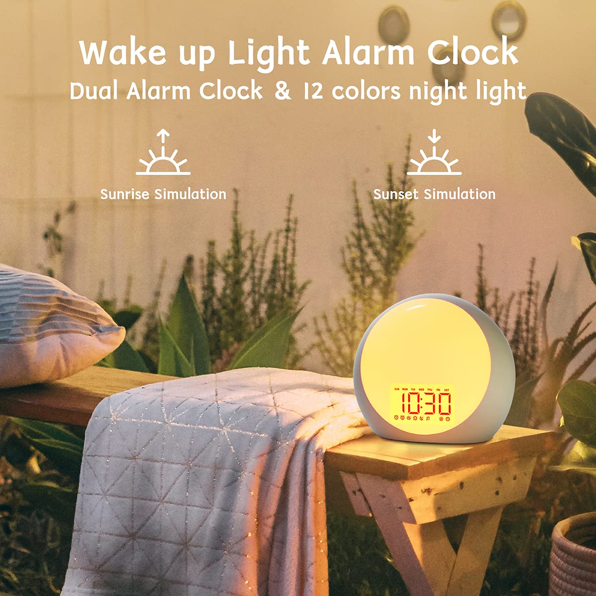 Sunrise Alarm Clock Wake Up Light Brown Noise Machine 29 Alarm Tones with Sunrise Sunset Simulation for Heavy Sleepers Kids Bedroom Dual Alarms Snooze Sound White Noise Machine with 25 Sleeping Sounds