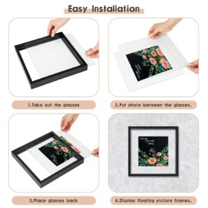 MUYE 11x14 Floating Frames Set of 2,Double Glass Picture Frame Display Any Size Photo up to 11x14,Wall Mount or Tabletop Standing,Black