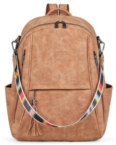 fadeon leather laptop backpack purse for women small designer laptop bag,multi-pockets travel ladies shoulder bag brown