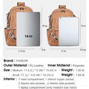 FADEON Leather Laptop Backpack Purse for Women Small Designer Laptop Bag,Multi-Pockets Travel Ladies Shoulder Bag Brown