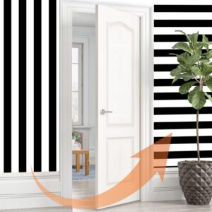 Amiya Wallpaper Peel and Stick Black and White Striped Wallpaper Stick Wallpaper Geometric Wallpaper Peel and Stick Easy to Clean DIY Home Decoration 17.3'' x 120'' Roll Contemporary Design