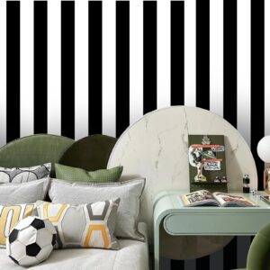 Amiya Wallpaper Peel and Stick Black and White Striped Wallpaper Stick Wallpaper Geometric Wallpaper Peel and Stick Easy to Clean DIY Home Decoration 17.3'' x 120'' Roll Contemporary Design