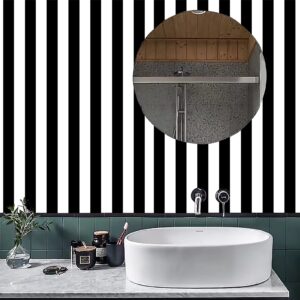 Amiya Wallpaper Peel and Stick Black and White Striped Wallpaper Stick Wallpaper Geometric Wallpaper Peel and Stick Easy to Clean DIY Home Decoration 17.3'' x 120'' Roll Contemporary Design